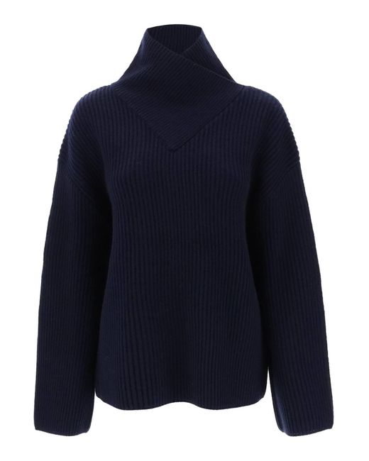 Totême  Blue Sweater With Wrapped Funnel Neck