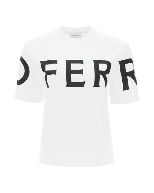 Ferragamo White Short Sleeve T-Shirt With Oversized Logo