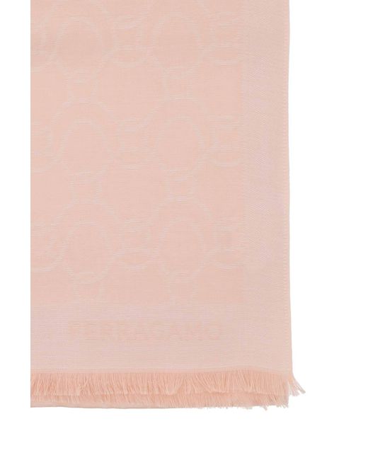 Ferragamo Pink Gancini Wool And Silk Scarf