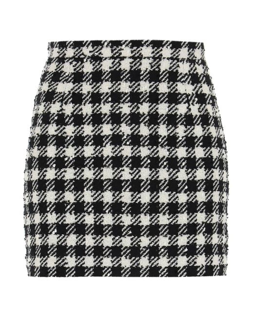 Alessandra Rich Gingham Virgin Wool Blend Tweed Mini Skirt in Black ...