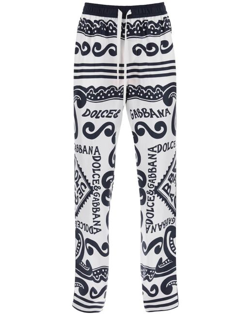 Dolce & Gabbana Blue Pajama Pants With Marina Print for men
