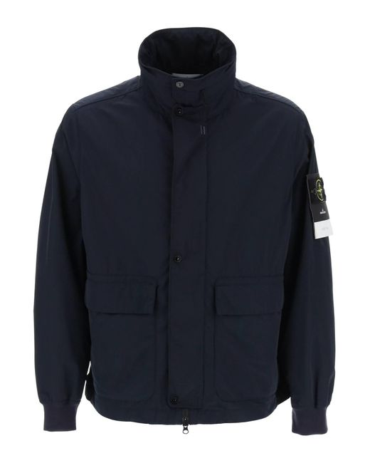 Stone Island Blue Micro Twill Jacket With Extractable Hood for men