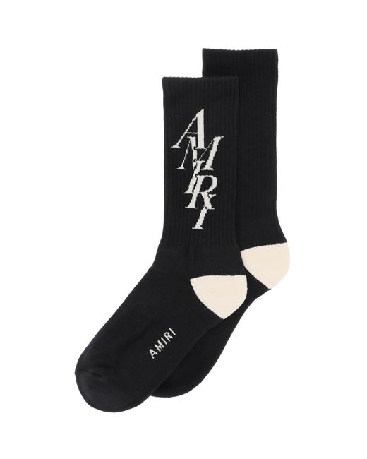 Amiri Black Stack Logo Socks for men