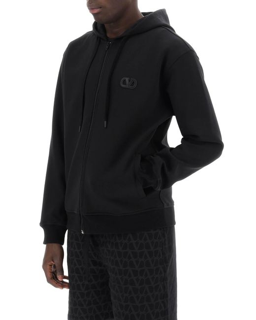 Valentino Garavani Black Hooded Sweatshirt In Cotton Blend for men