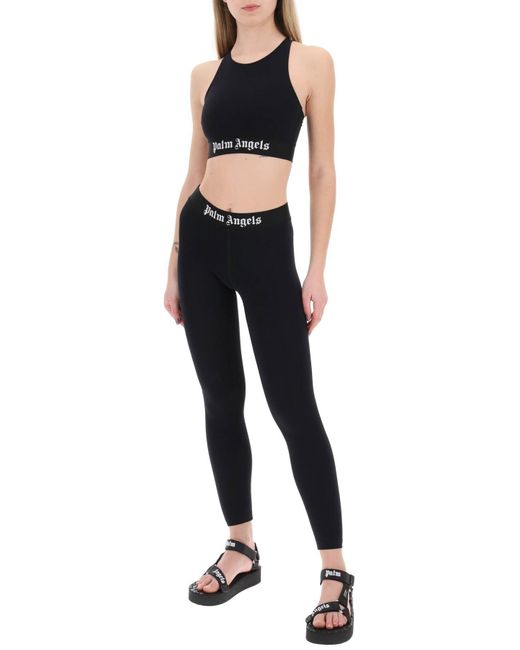 Palm Angels Black Sporty Leggings With Branded Stripe
