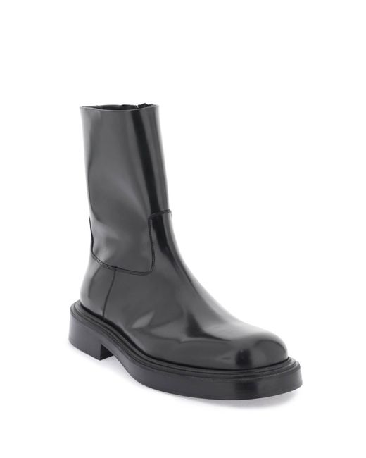 Ferragamo Black Leather Zippered Boots for men