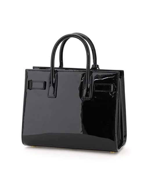 SAINT LAURENT Ribbed Patent Calfskin Nano Sac De Jour Black 224802