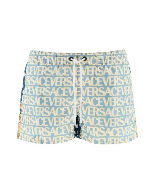 Versace Blue Allover Swim Trunks for men