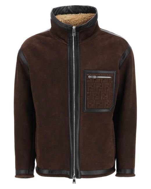 Fendi Black Shearling Jacket With Ff Pocket for men