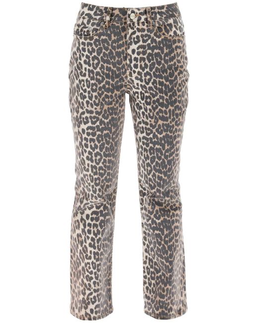 Ganni Gray Leopard Print Denim Pants