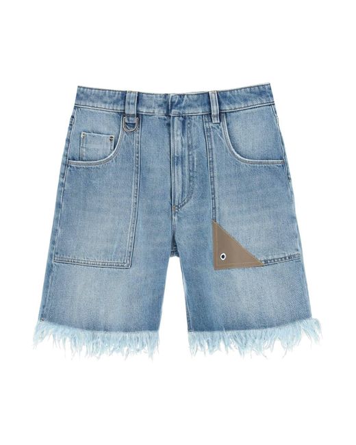 Fendi Blue Denim Shorts With Fringed Hem for men