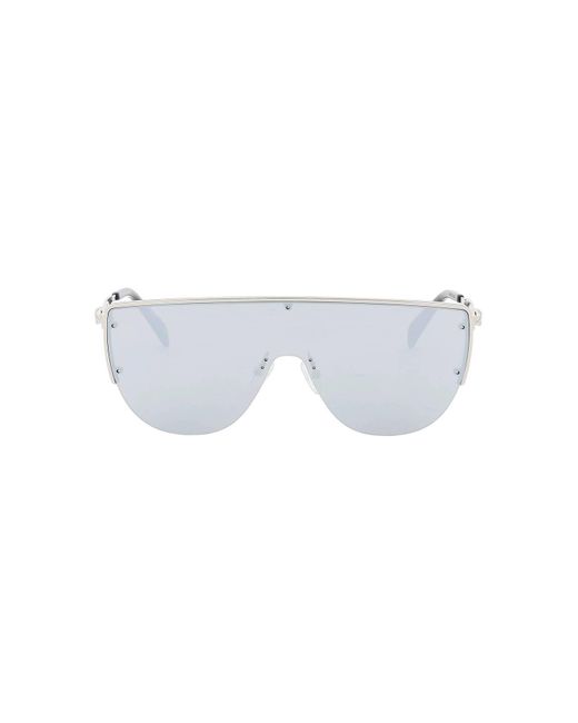 Occhiali Da Sole A Mascherina Con Letti Specchiate di Alexander McQueen in White