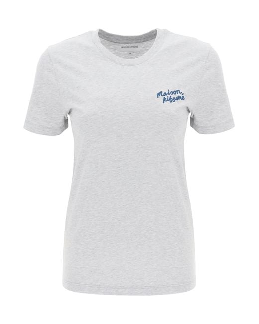 T Shirt Con Logo Ricamato di Maison Kitsuné in White