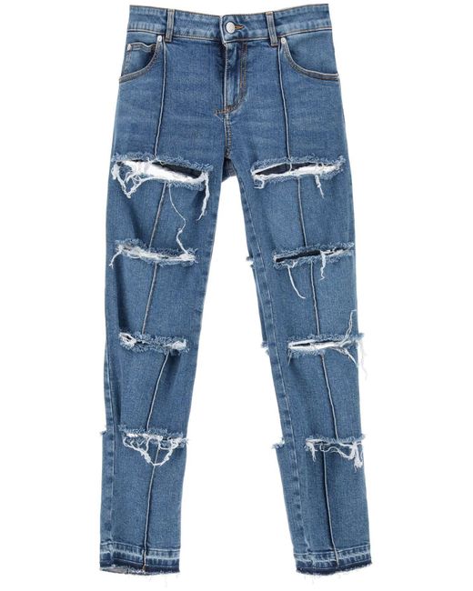 Jeans Slim Con Tagli di Alexander McQueen in Blue
