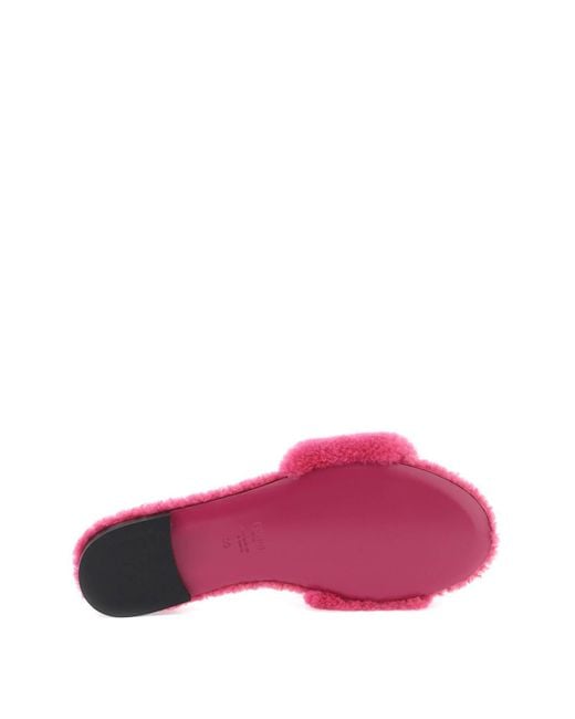 Fendi Pink Baguette Leather & Faux Shearling Sandals