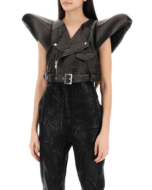 Rick Owens Black Leather Art Vest For