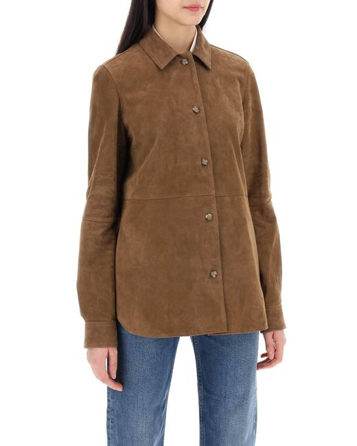 Overshirt In Pelle Scamosciata di Totême  in Brown