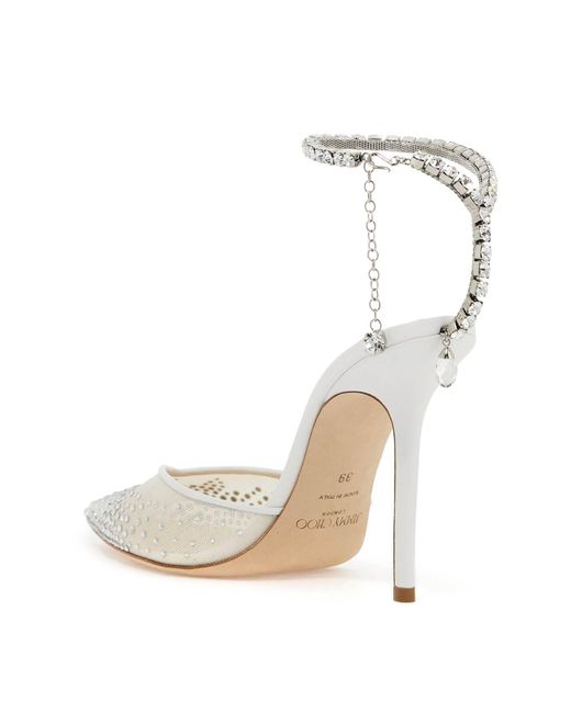 Jimmy Choo White Saeda 100 Pumps With Crystals