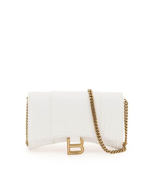 Balenciaga White Hourglass Mini Bag With Chain