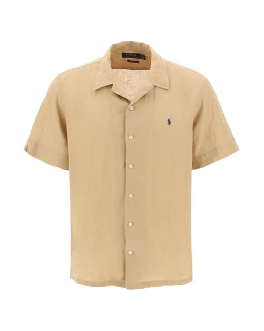 Camicia Maniche Corte In Lino da Uomo di Polo Ralph Lauren in Neutro | Lyst