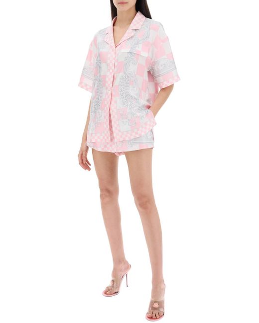 Versace Pink Printed Silk Shorts Set