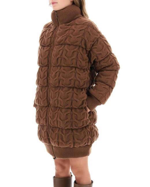 Max Mara Brown Ovatta Knitted Midi Puffer Jacket