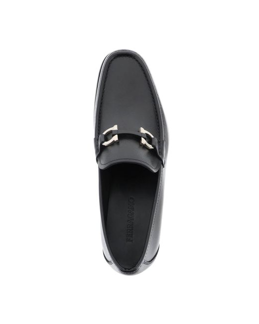 Ferragamo Black Grained Leather Loafers With Gancini for men