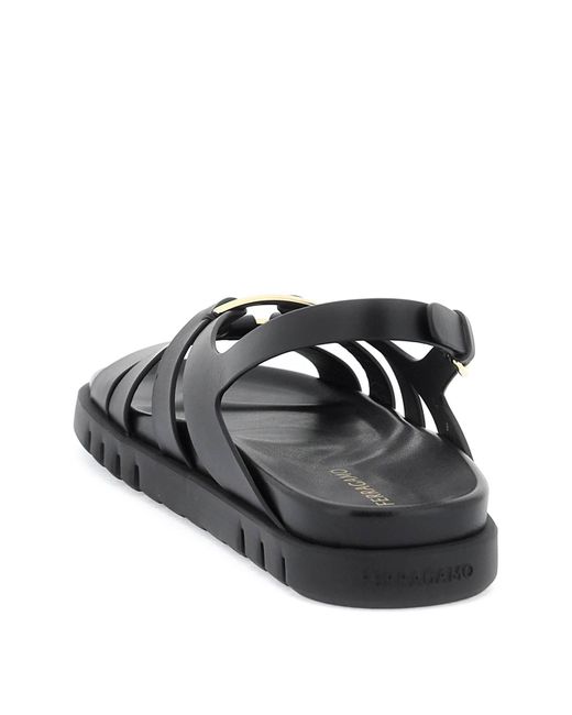 Ferragamo Black "Cage Sandals With Gancini Ornament