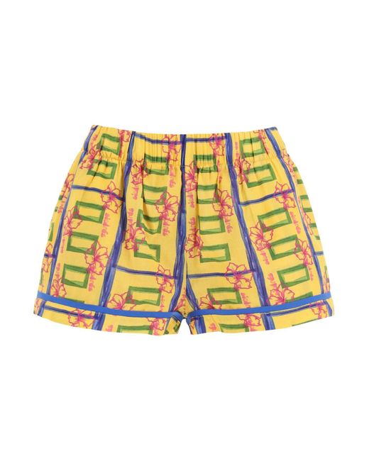 Siedres Yellow All-Over Printed Cotton 'Zyon' Shorts