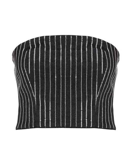 ROTATE BIRGER CHRISTENSEN Black Cropped Top With Sequined Stripes
