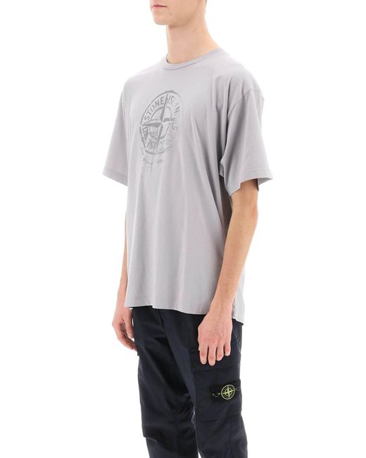 Stone Island Gray T-Shirt With Reflective Print for men
