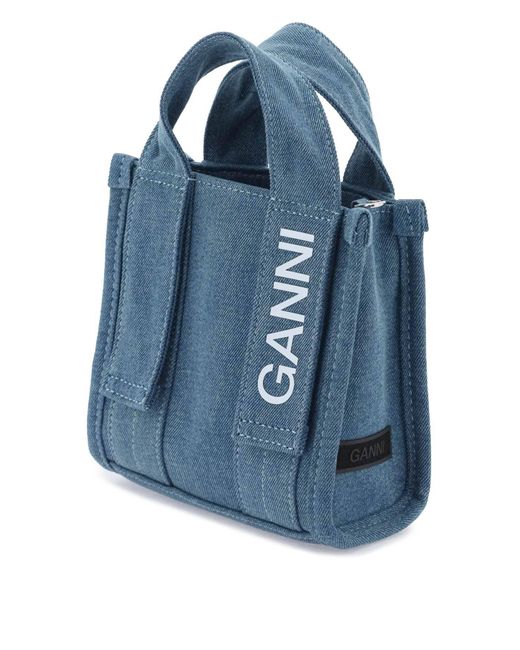 Ganni Blue Denim Tech Mini Tote Bag