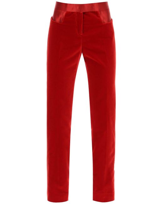 Tom Ford Red Velvet Pants With Satin Bands