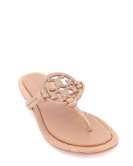 Tory Burch Pink Pavé Leather Thong Sandals