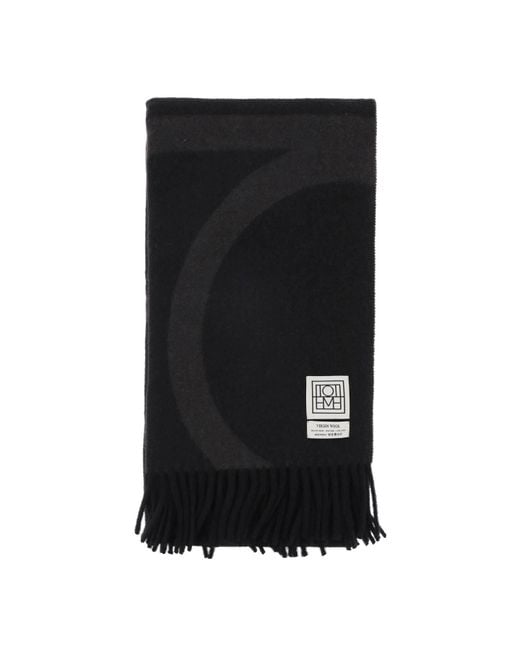 Totême  Black Toteme Wool Jacquard Monogram Scarf
