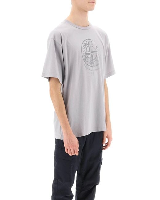 Stone Island Gray T-Shirt With Reflective Print for men