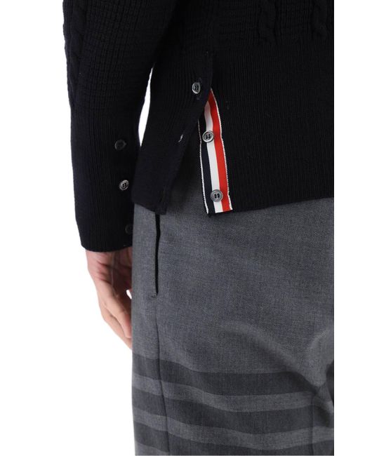 Thom Browne Black Cable Wool Sweater With Rwb Detail for men