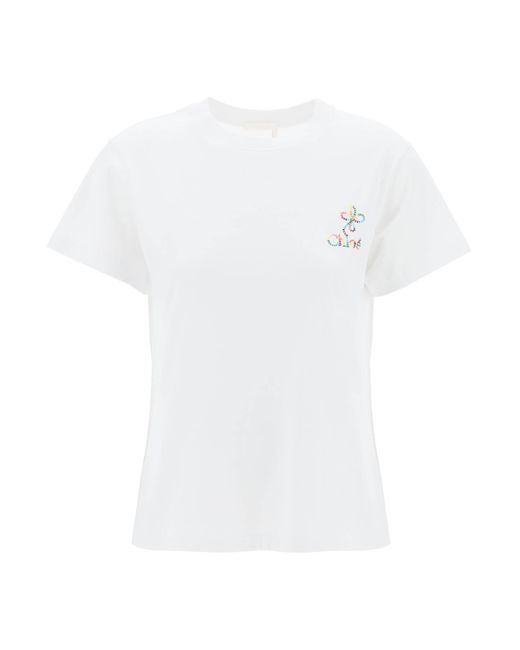 T-Shirt Con Ricamo Logo di Chloé in White