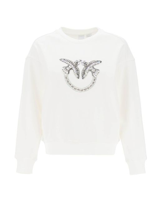 Pinko White Nelly Sweatshirt With Love Birds Embroidery