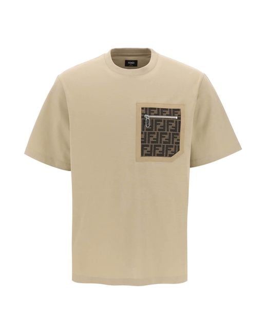 Fendi Natural T-shirt With Ff Pocket for men