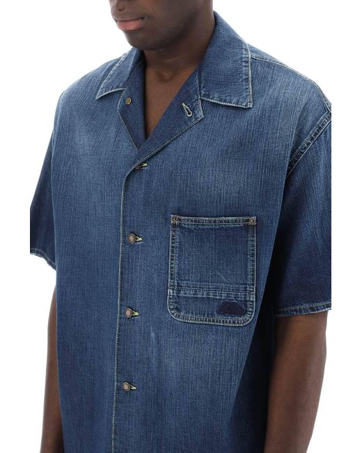 Alexander McQueen Blue Organic Denim Short Sleeve Shirt for men