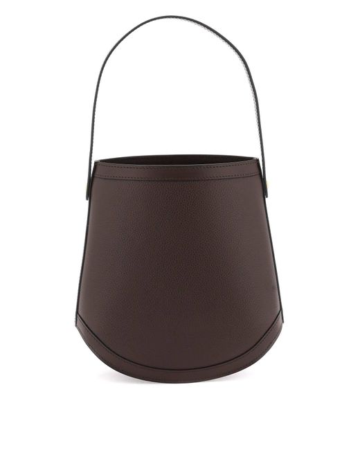 SAVETTE Brown Grained Leather Bucket Bag
