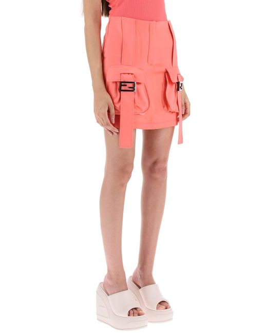 Fendi Pink Satin Miniskirt With Cargo Pockets