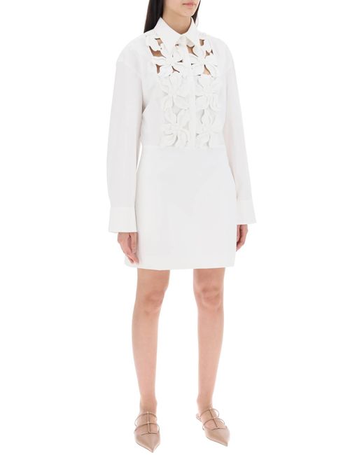 Valentino Garavani White "mini Dress In Compact Poplin With Hibisc