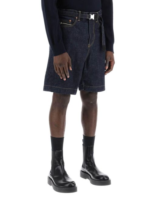 Sacai Blue Denim Bermuda Shorts With Removable Belt for men