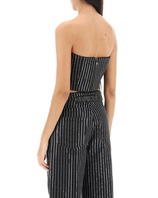 ROTATE BIRGER CHRISTENSEN Black Cropped Top With Sequined Stripes