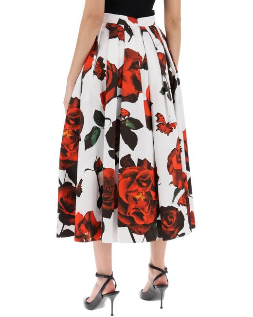 Alexander McQueen Red Tudor Rose Pleated