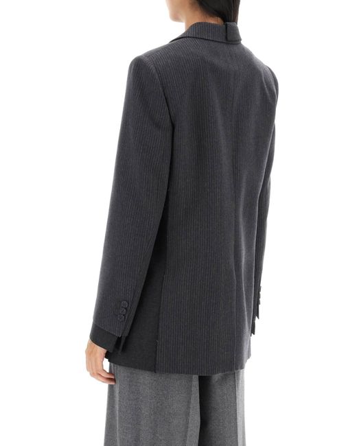 Fendi Black Double-layer-effect Pinstriped Jacket