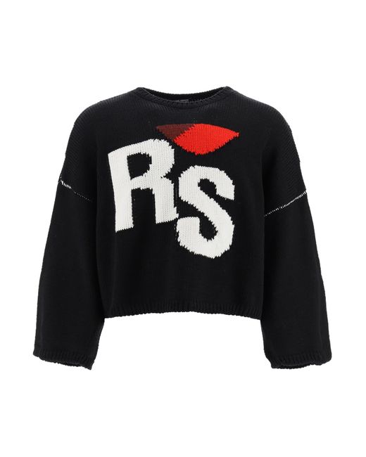 Raf Simons Black Logo-jacquard Oversized Wool Sweater for men
