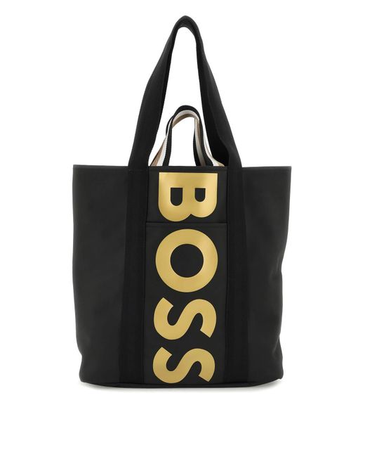 BOSS by HUGO BOSS Metallic Logo Tote Bag in Black | Lyst